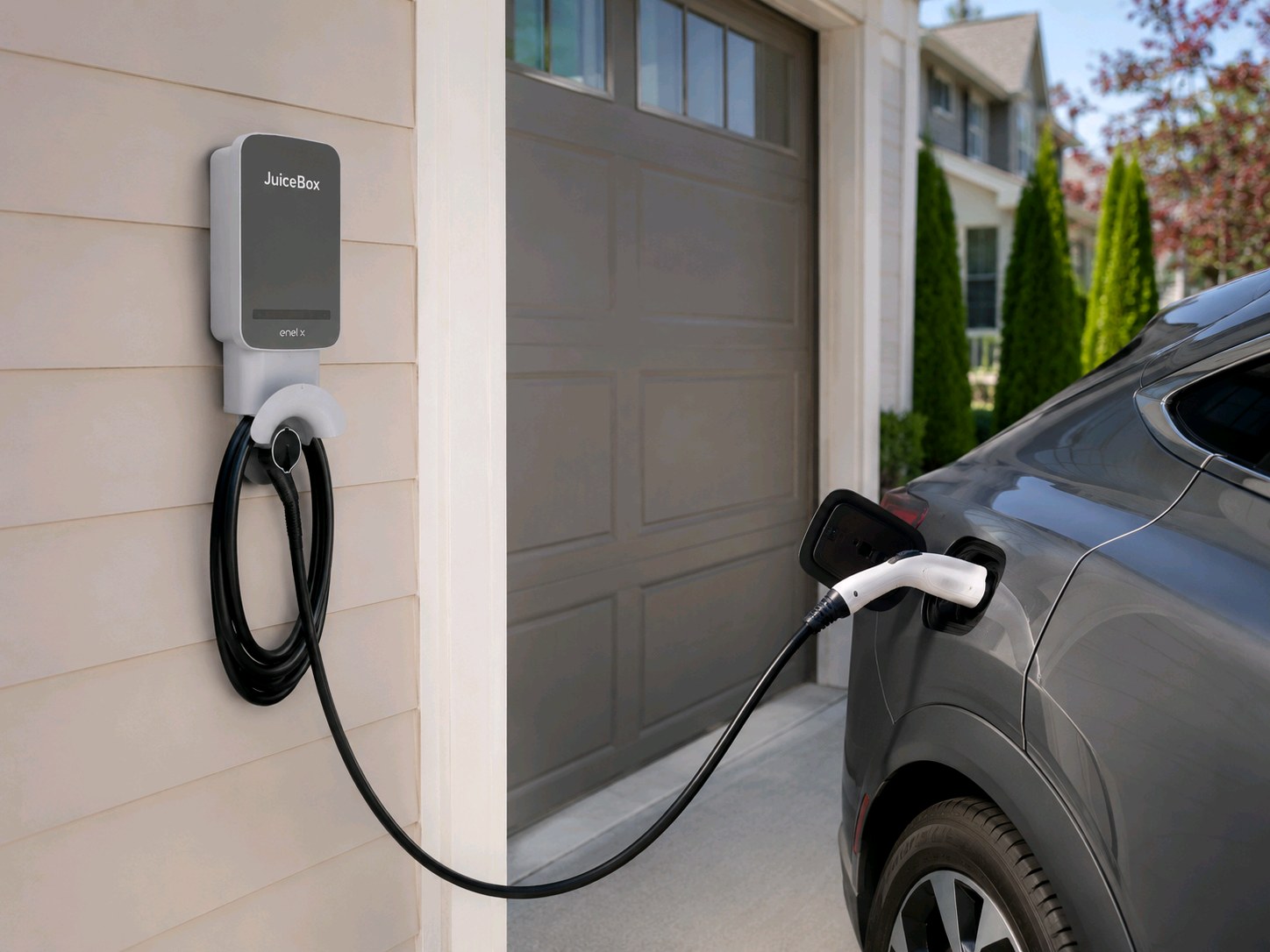 Original retail value $599 for the Enel X JuiceBox 40 Amp EV Charging Station w J1772 Cable, Wall Mount, Keys & Box