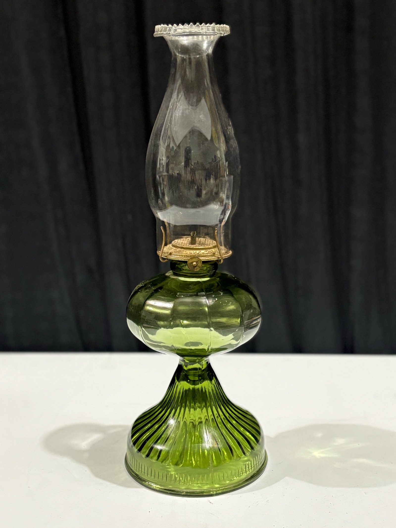 Vintage Green Glass Oil Lamp