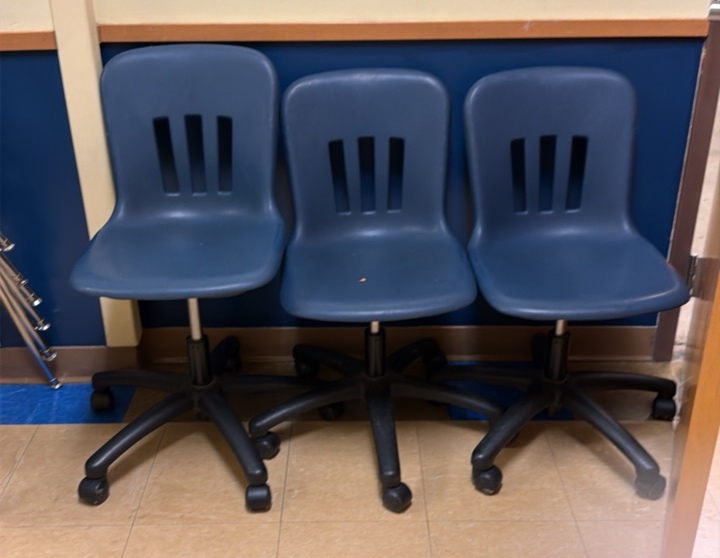 three blue chairs
