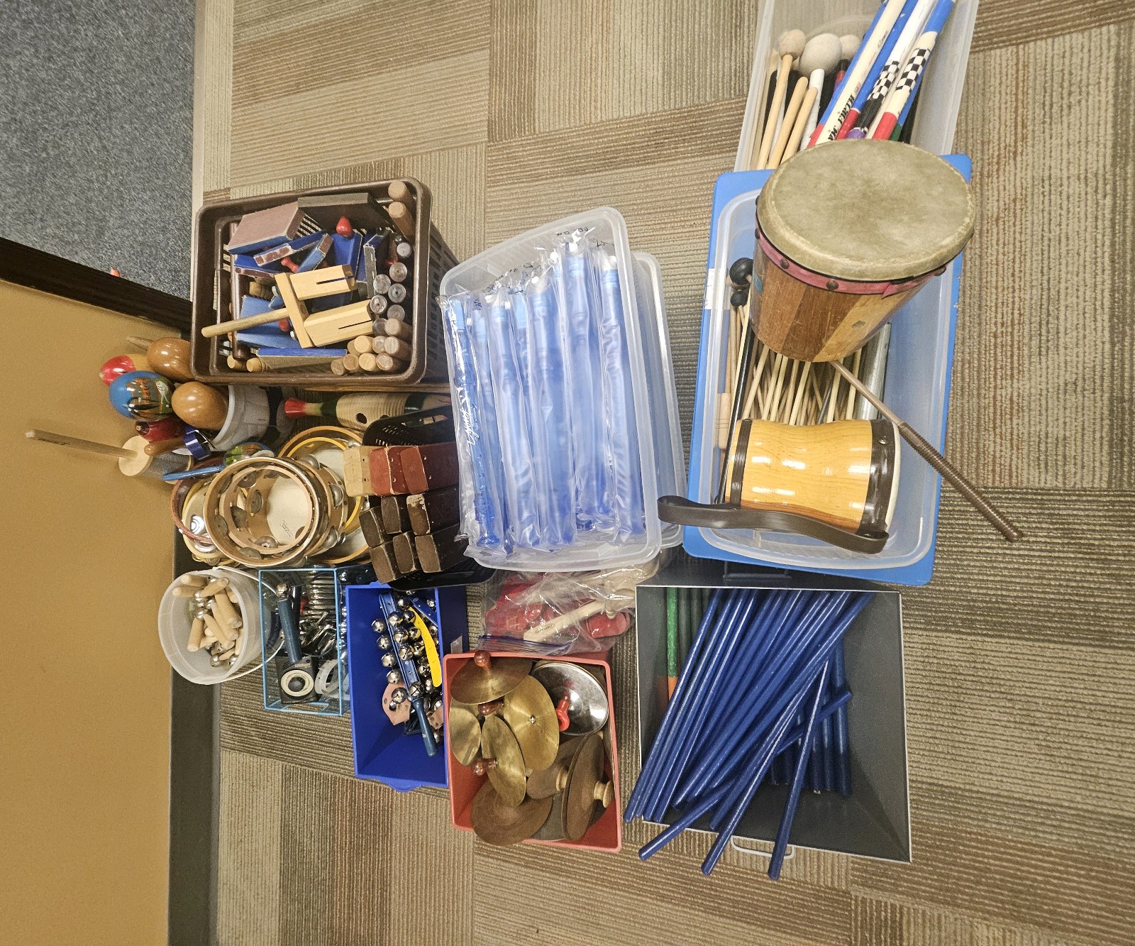 assortment of classroom music instruments