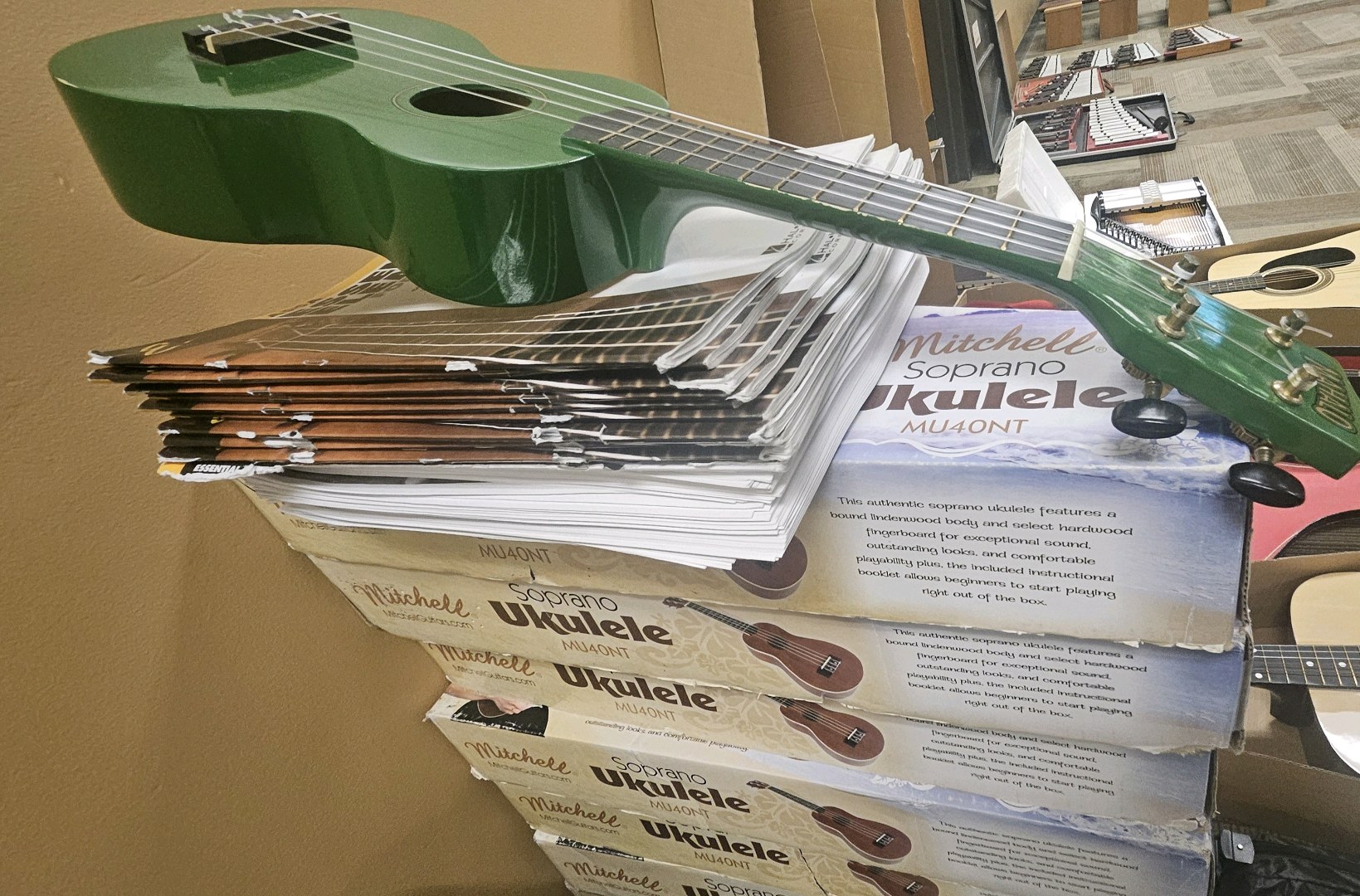 stack of ukuleles