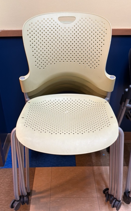 five green chairs