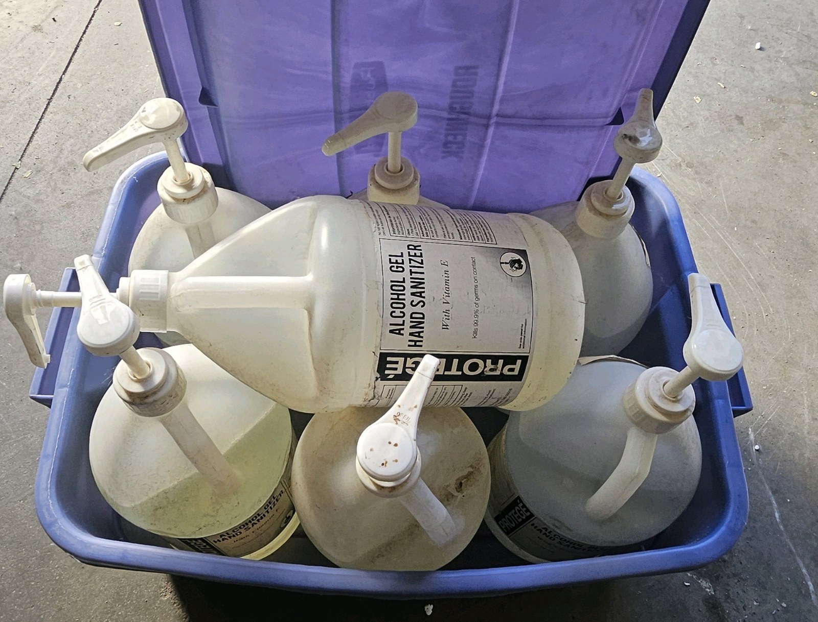 jugs of hand sanitizer