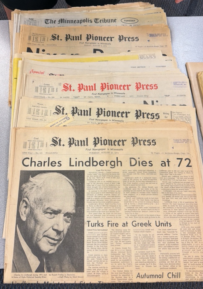 vintage Saint Paul Pioneer press and Minneapolis Tribune papers from the 60s and 70s