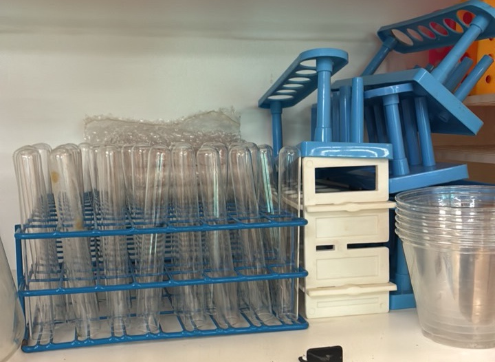 test tubes, test tube holders flasks
