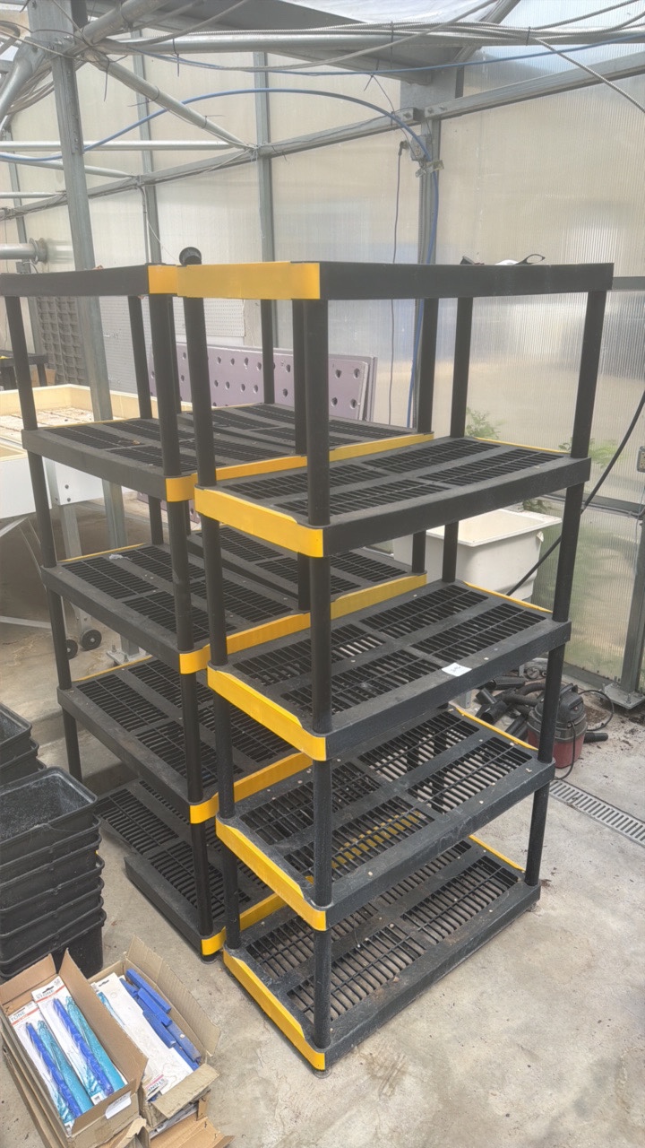 heavy-duty plastic greenhouse shelving units.