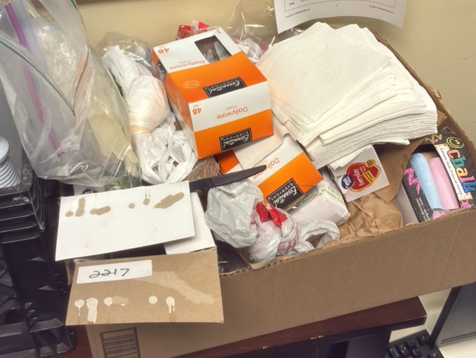 miscellaneous cleaning and kitchen supplies
