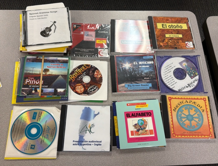lot of CDs, English and Spanish