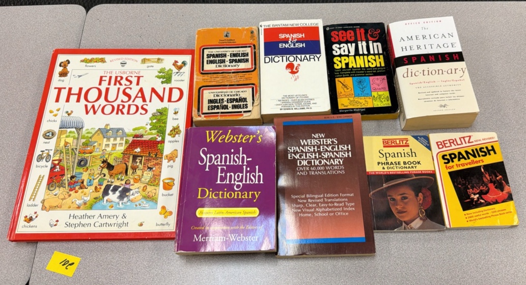 Spanish dictionary and English to Spanish teaching books and DVDs