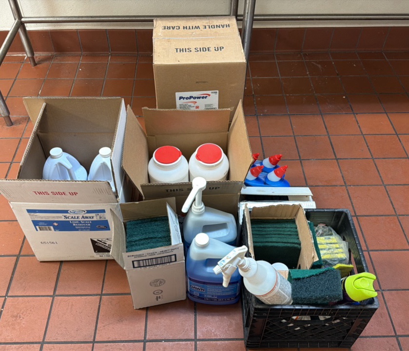 lot of cleaning supplies