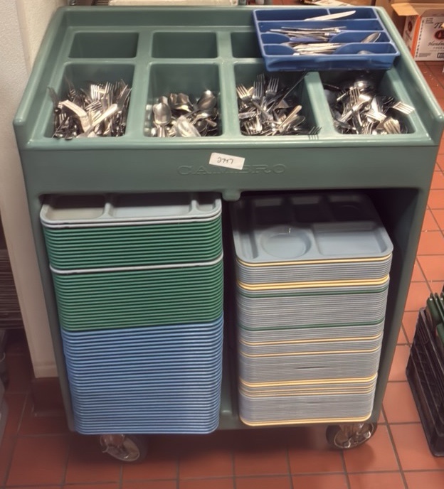 Cambro lunch tray and silverware cart