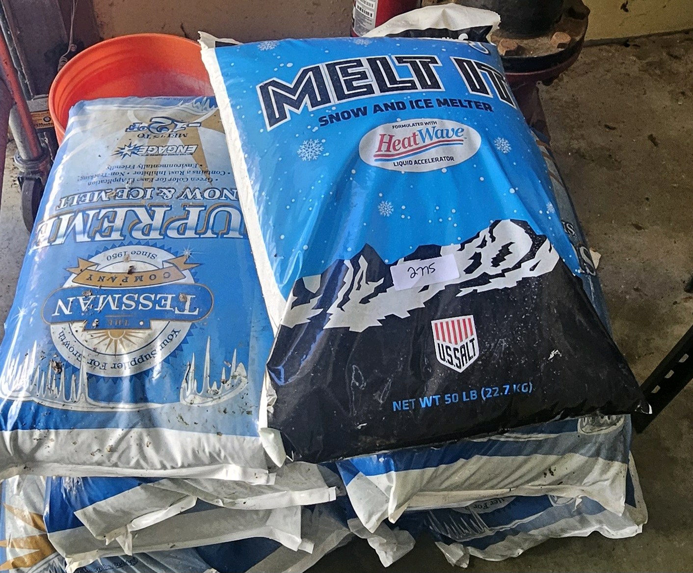 Bags of salt snow melt