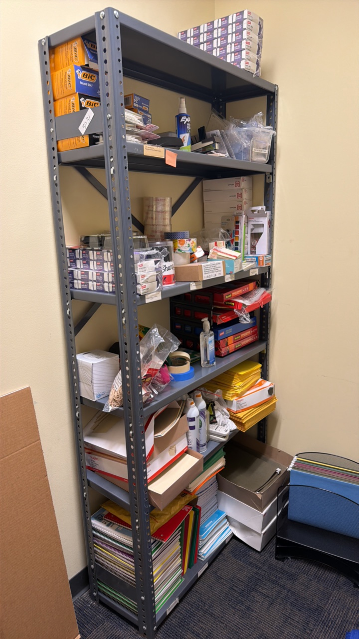 office supplies with shelving unit