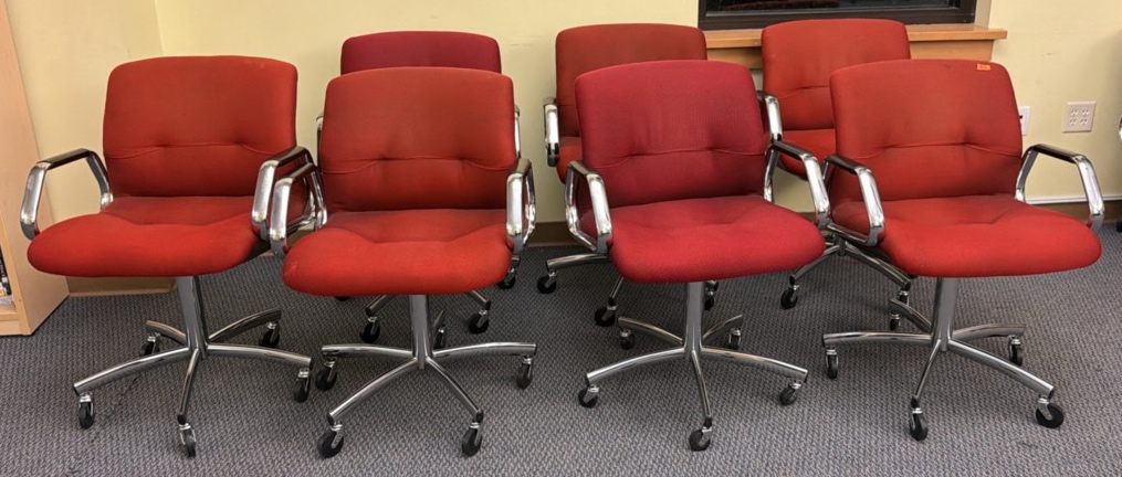 Red chairs, seven chairs and lot