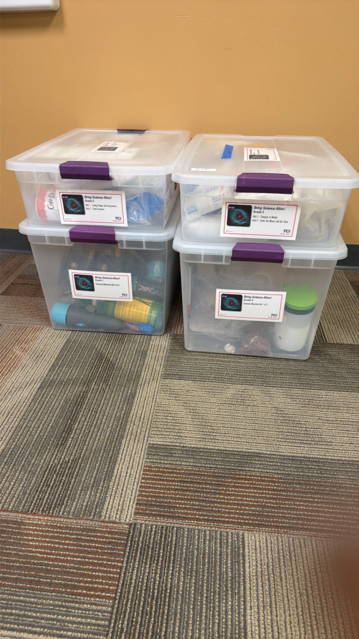 Grade 5, bring science alive Kit unit 1234 and common material materials bins