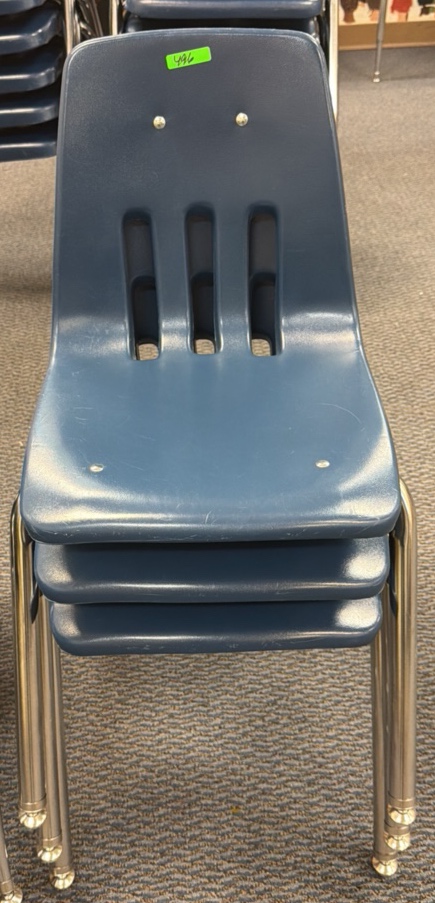 three blue chairs
