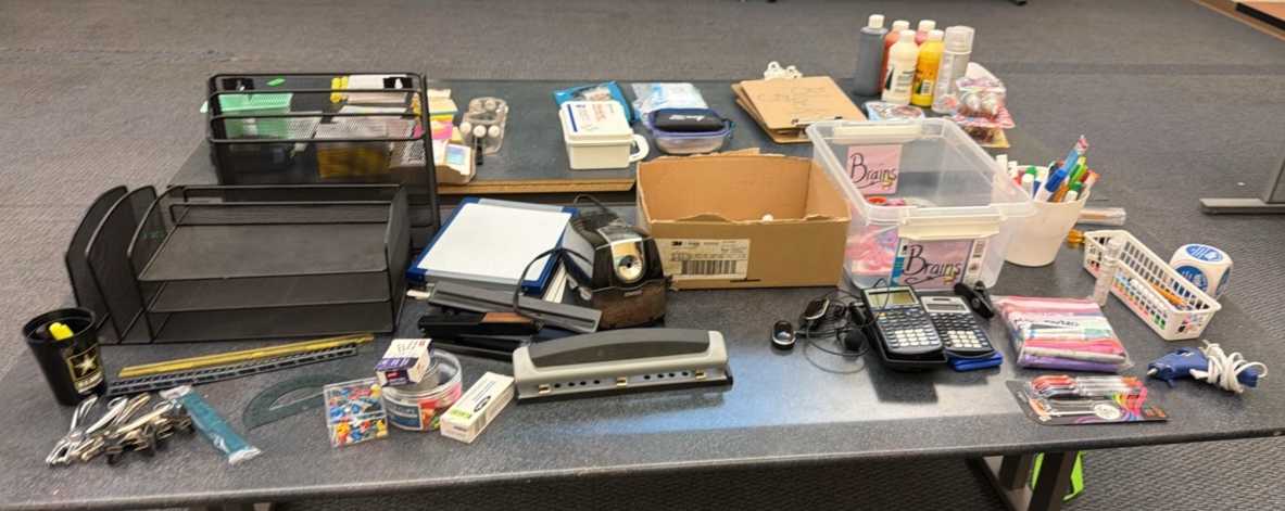 A lot of miscellaneous office supplies