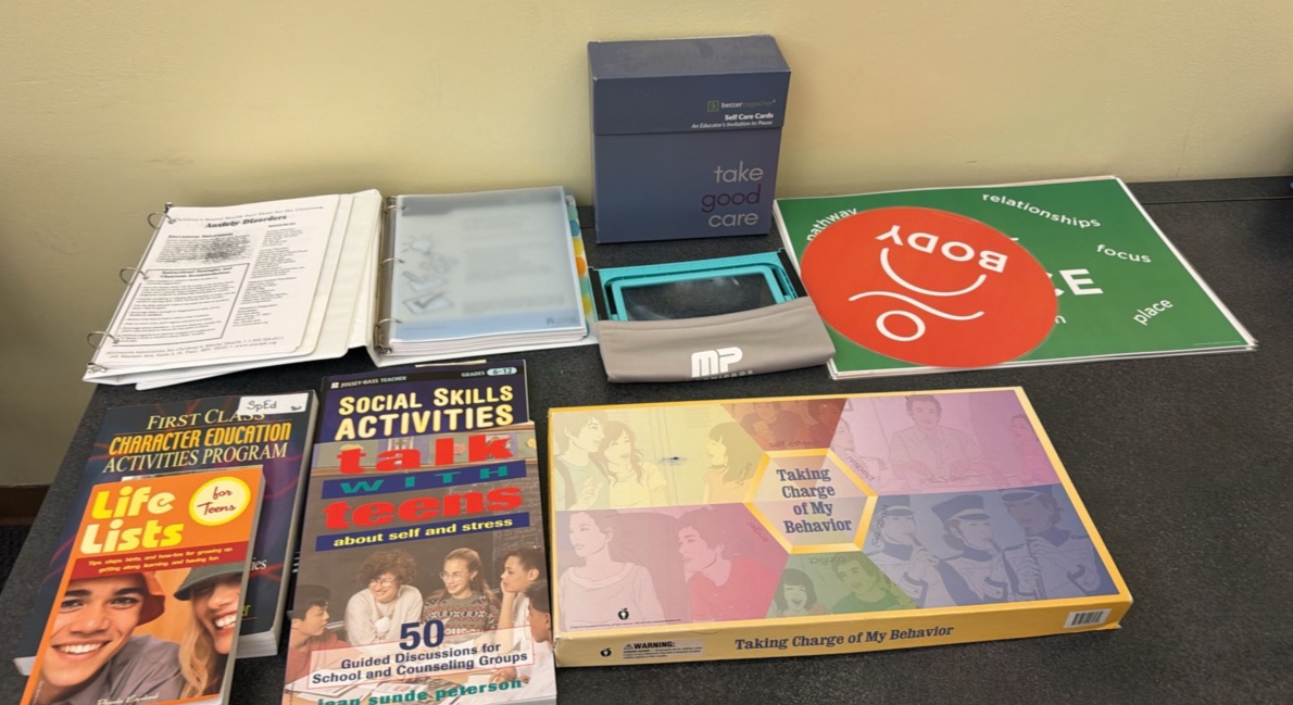 lot of social skills, self-care cards, educational materials games