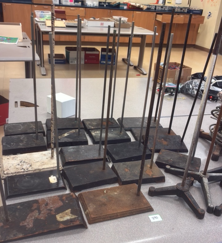 Laboratory ring, stand bases, and support rods