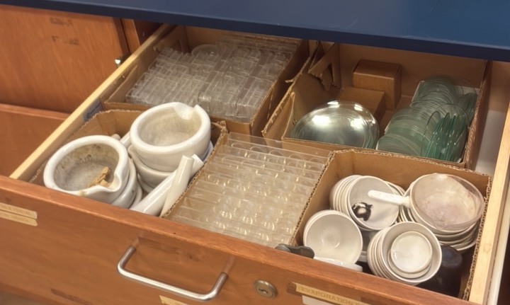 ceramic crucible, petri dishes