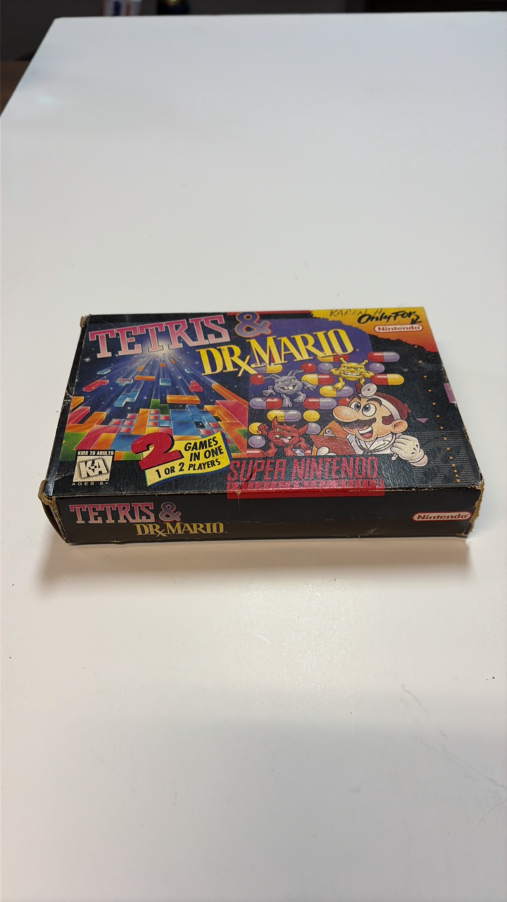 Tetris and Dr. Mario for the Super Nintendo, complete in box
