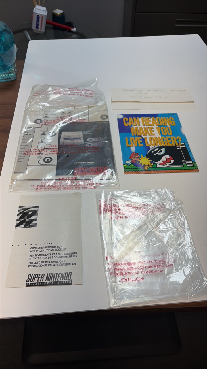 Super Nintendo Instructional Booklet, Instruction Manual Inserts, and Consumer Information Packet