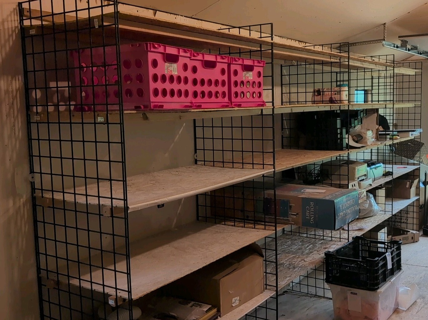 five metal shelving Walls seller to tear down shelving inside of them