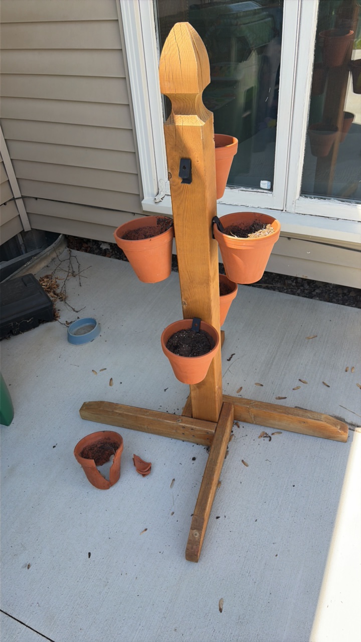 Homemade six pot holding stand