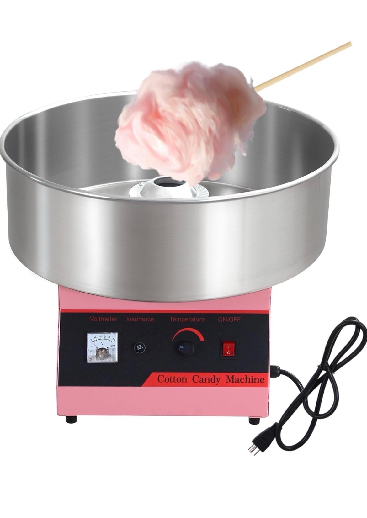 Pink 1030W Electric Cotton Candy Machine, Commercial Candy Floss Maker, 20 inch Stainless Steel Bowl