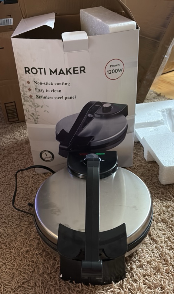 Roti, Lefse and Pancake Maker, 1200-Watt Stainless Steel, Electrical Power Cord Powered