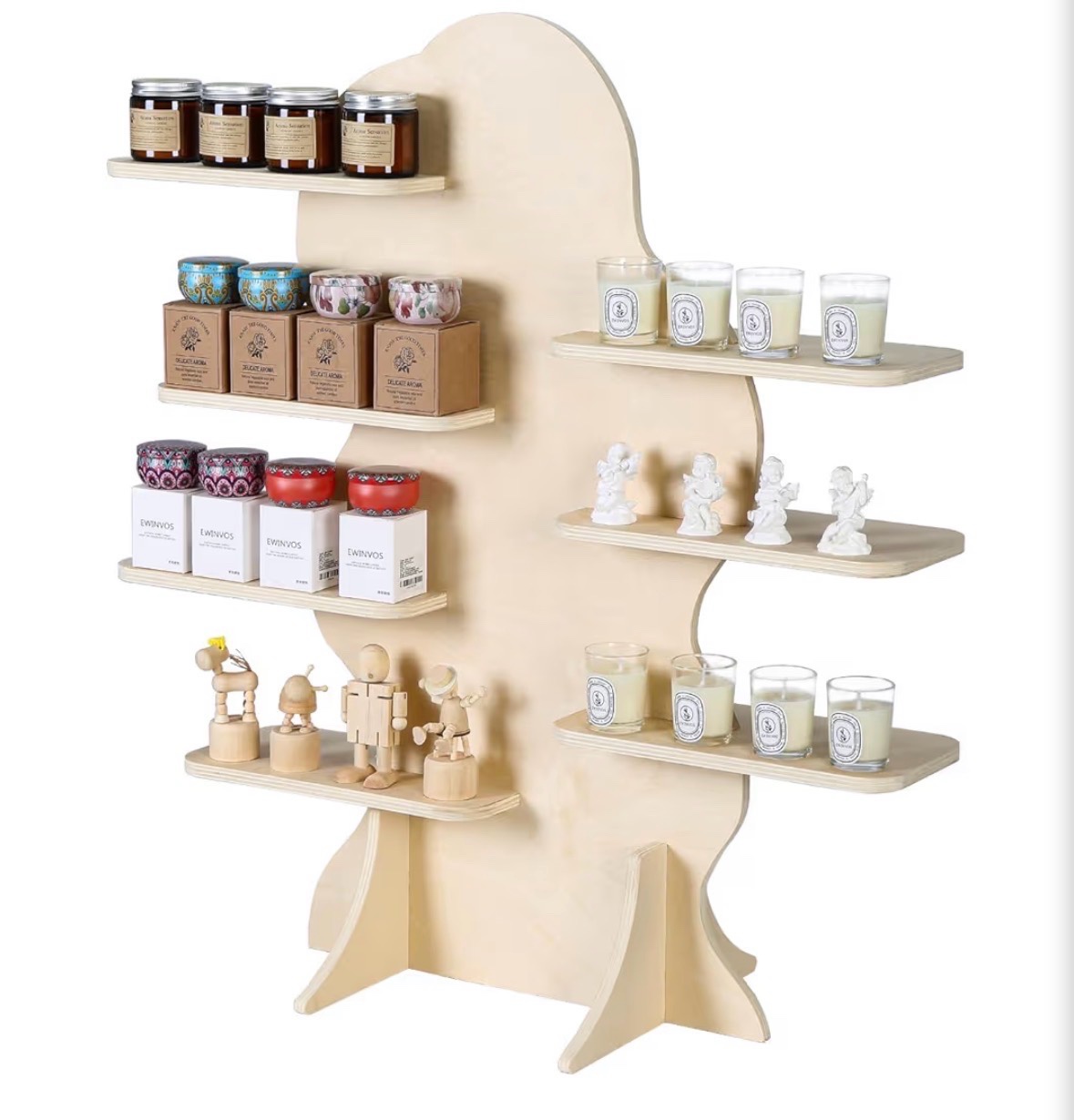 7-Tier Candle Display Shelf Stand for Vendor Booth Craft Show, 31inch Tall Portable Detachable Natural Birch Wood Retail Riser Stand, Upscale Display Riser Rack