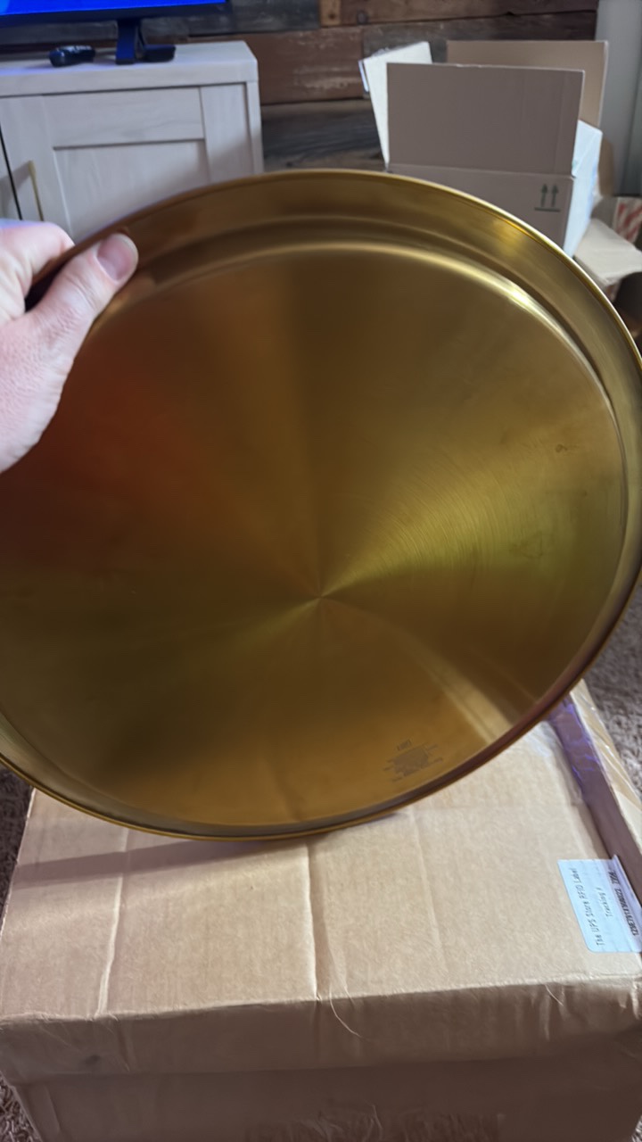 Decorative and Elegant Gold Colored Serving Tray With Black Textured Rubber Mat to Hold Drinks, Food and Plates