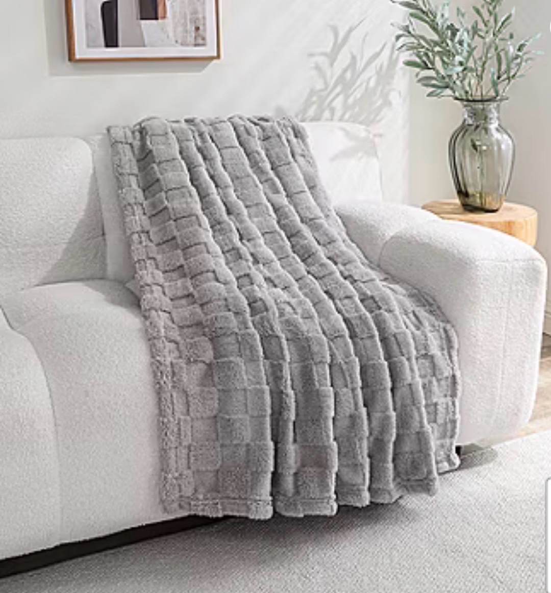 Decorative Plush Throw 50x60 checker pattern  silver color