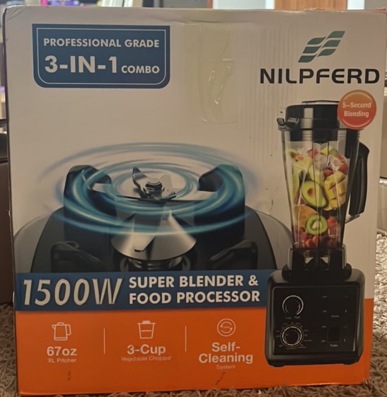 Nilpfers 3 in 1 professional grade blender and food processor - 67 oz pitcher - 3 cup vegetable chopper - Retail $115
