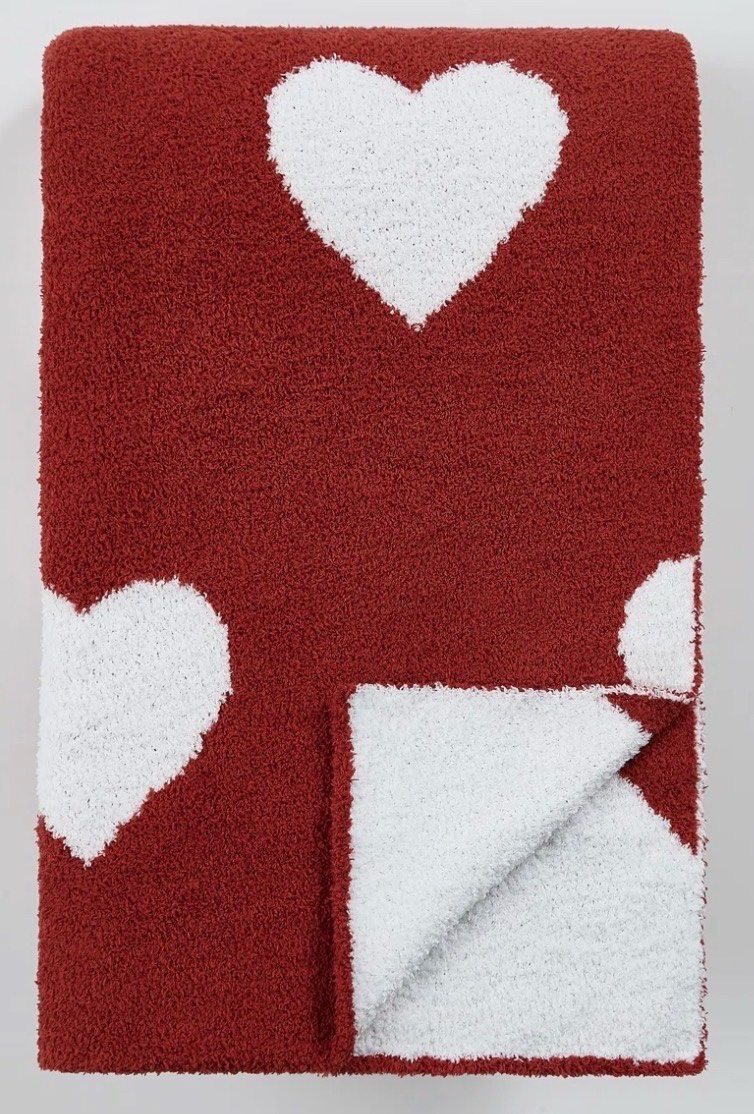 Truly Soft Super Cozy Throw Blanket, Red and White Hearts Pattern 50 inches x 70 inches