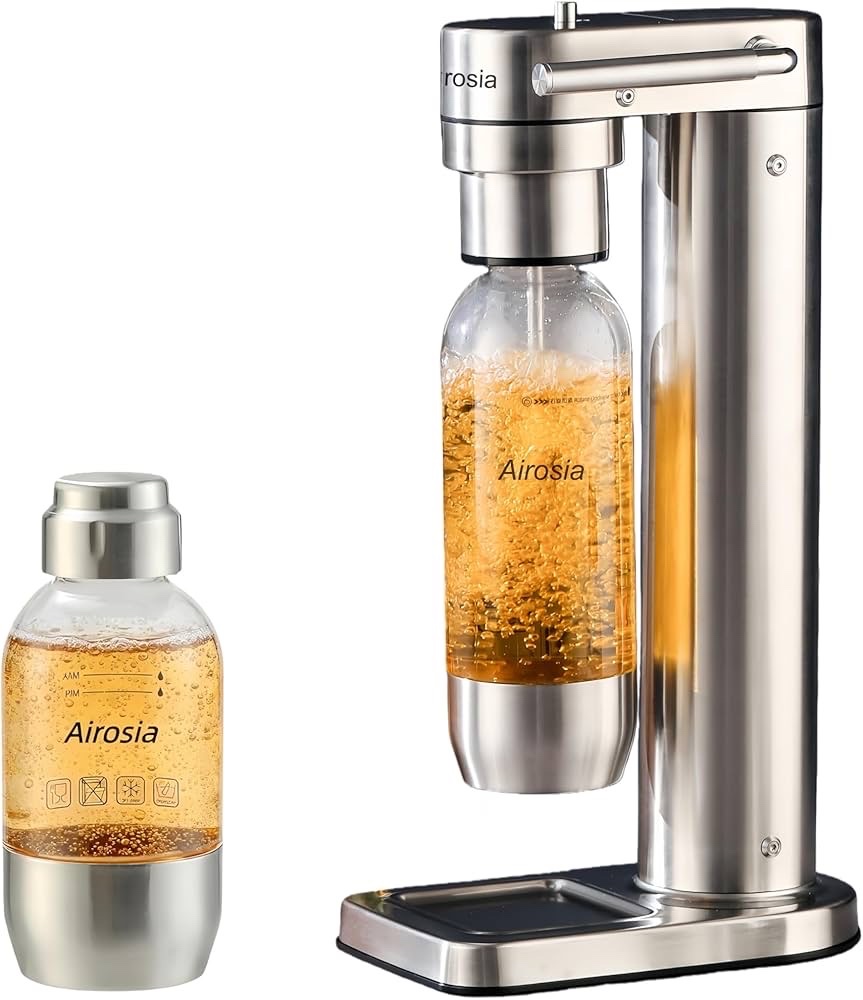 Carbonates Any Drink-Airosia Soda Maker Machine-304 Stainless Steel Sparkling Water Maker, Carbonator Machine with BPA Free Bottles(1L0.5L) (CO2 Carbonator NOT Included)Retail $170