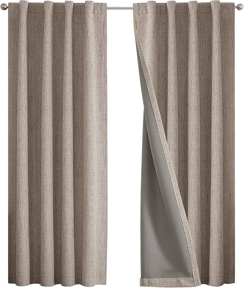 100% Blackout Curtain for Bedroom - 1 Panel - Natural Linen Curtains 50 W x 63 L Long, Thermal Insulated  Linen Light Blocking Drapes, 1 Panel only, Top Grommet for Living Room