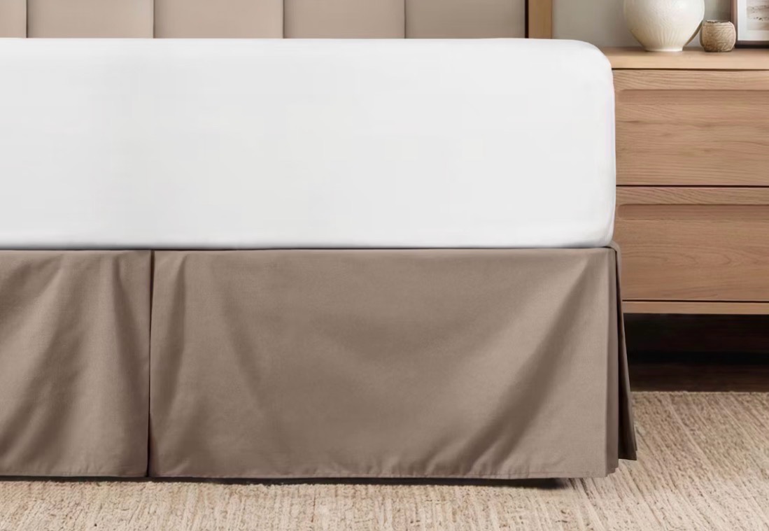 Premium Bed Skirt for Bottom of Bed, Decorative Brown Color, Queen Sized Bed 60 wide 80 long and a 14 drop that hangs down on the bed, elegant look to your bed