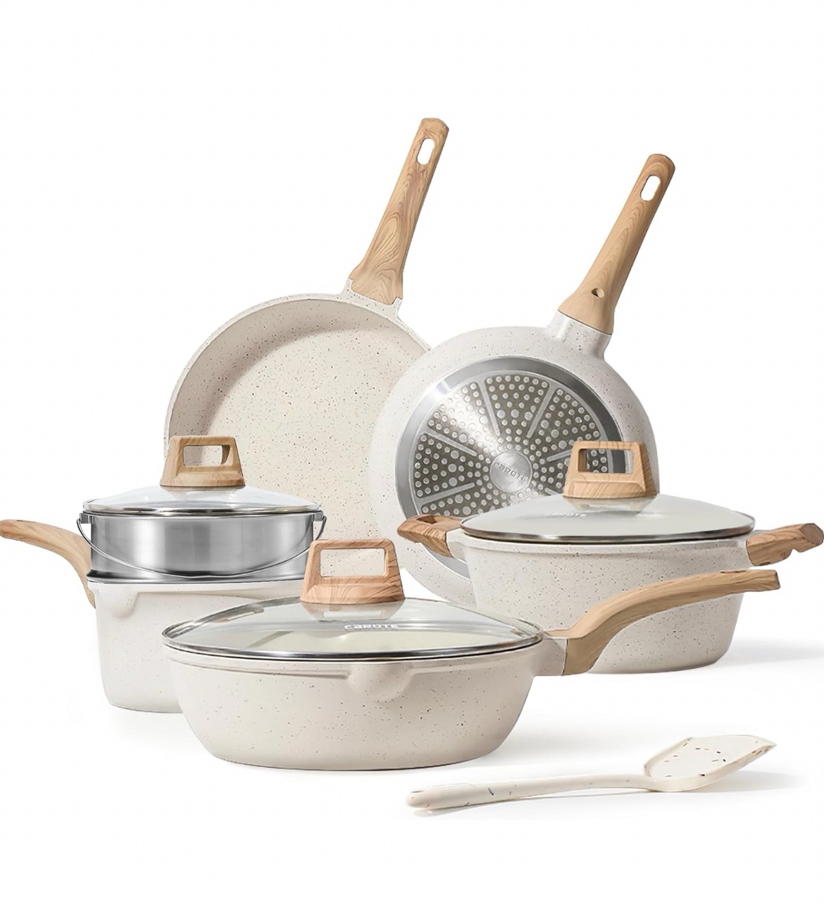 CAROTE 10Pcs Pots and Pans Set Nonstick, Non Stick Cooking Set wFrying Pans & Saucepans, Induction Kitchen Cookware Set  Retail $169