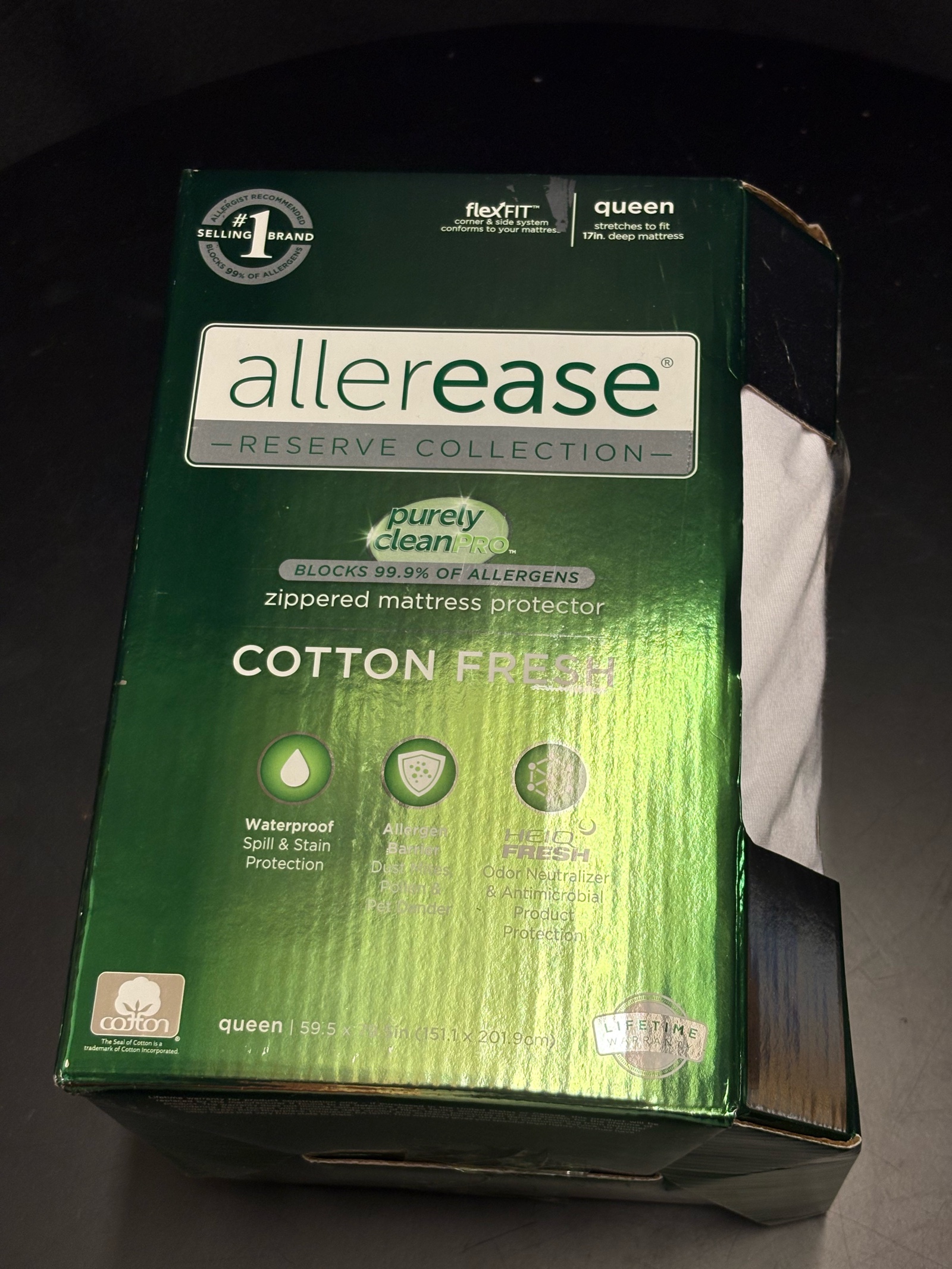 Allereasd Zippered Mattress Protector for Queen Sized Bed, Flexfit Conforms to Mattress Cotton Fresh Blocks 99.9% of allergens