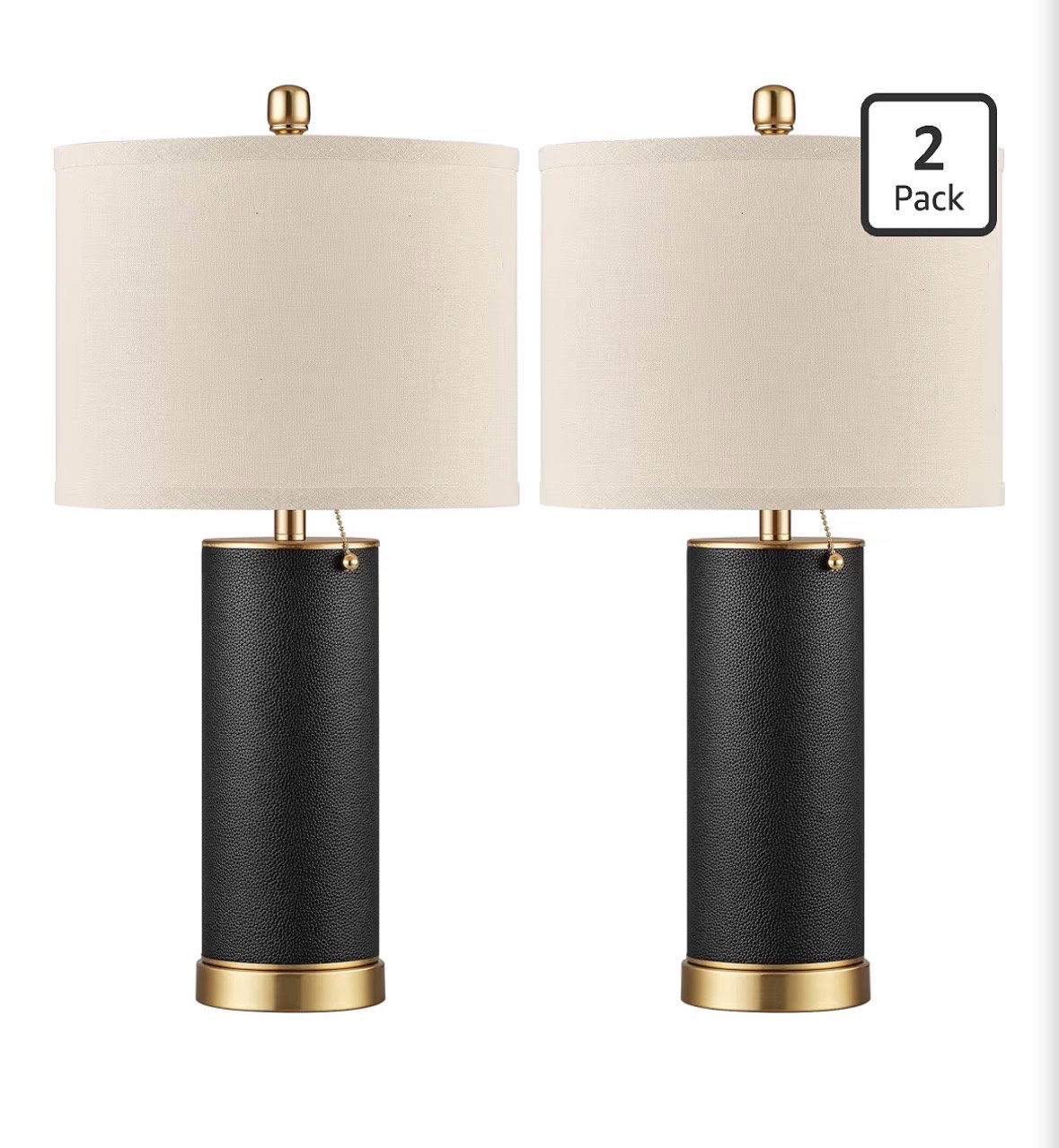 23.4 Black PU Leather Table Lamps for Living Room Set of 2, E26 Socket LED Modern Home Decor Fabric Lampshade Desk Lamp Lighitng for Bedroom, Bedside, Farmhouse, Nightstand, Night Light Two Pack New in Open Box