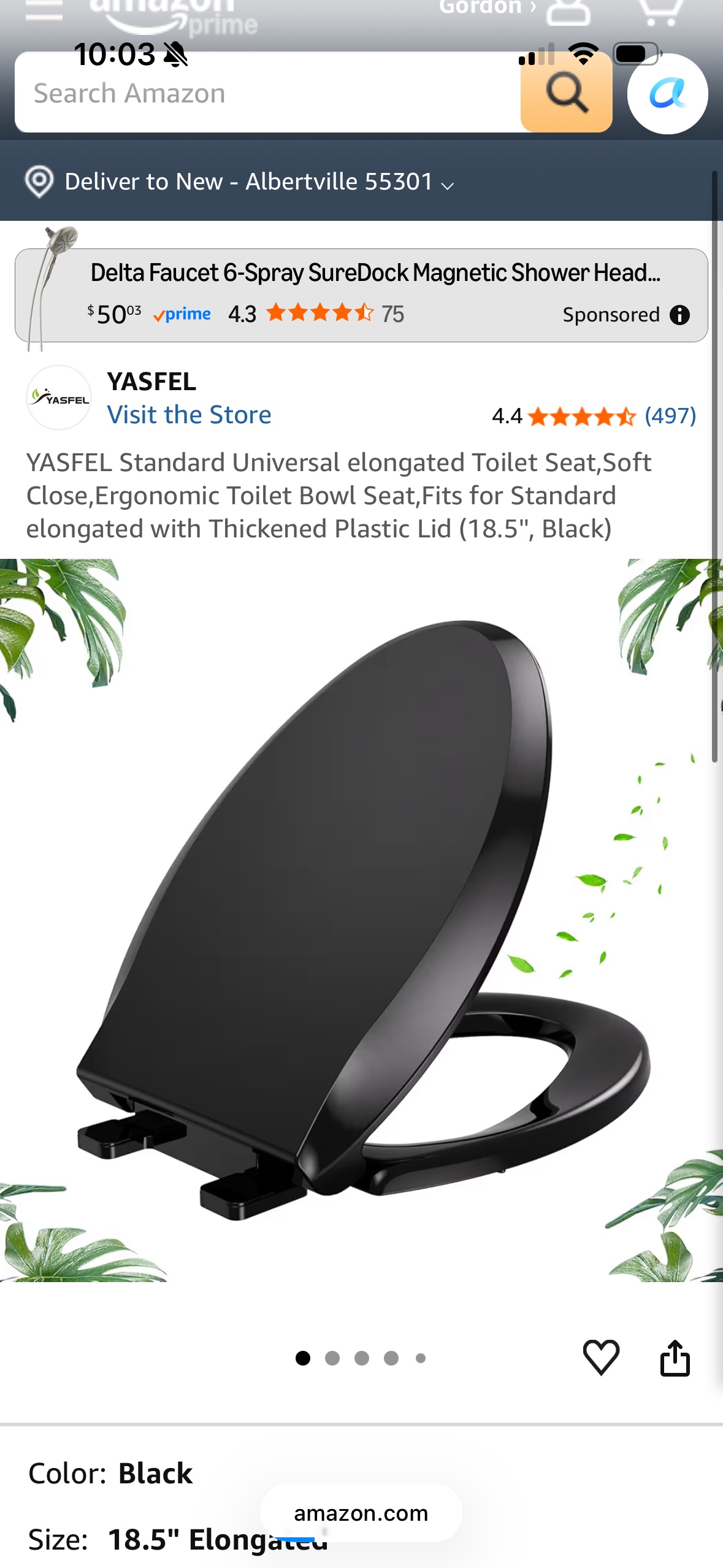 Standard Universal elongated Toilet Seat,Soft Close,Ergonomic Toilet Bowl Seat,Fits for Standard elongated with Thickened Plastic Lid (18.5, Black)