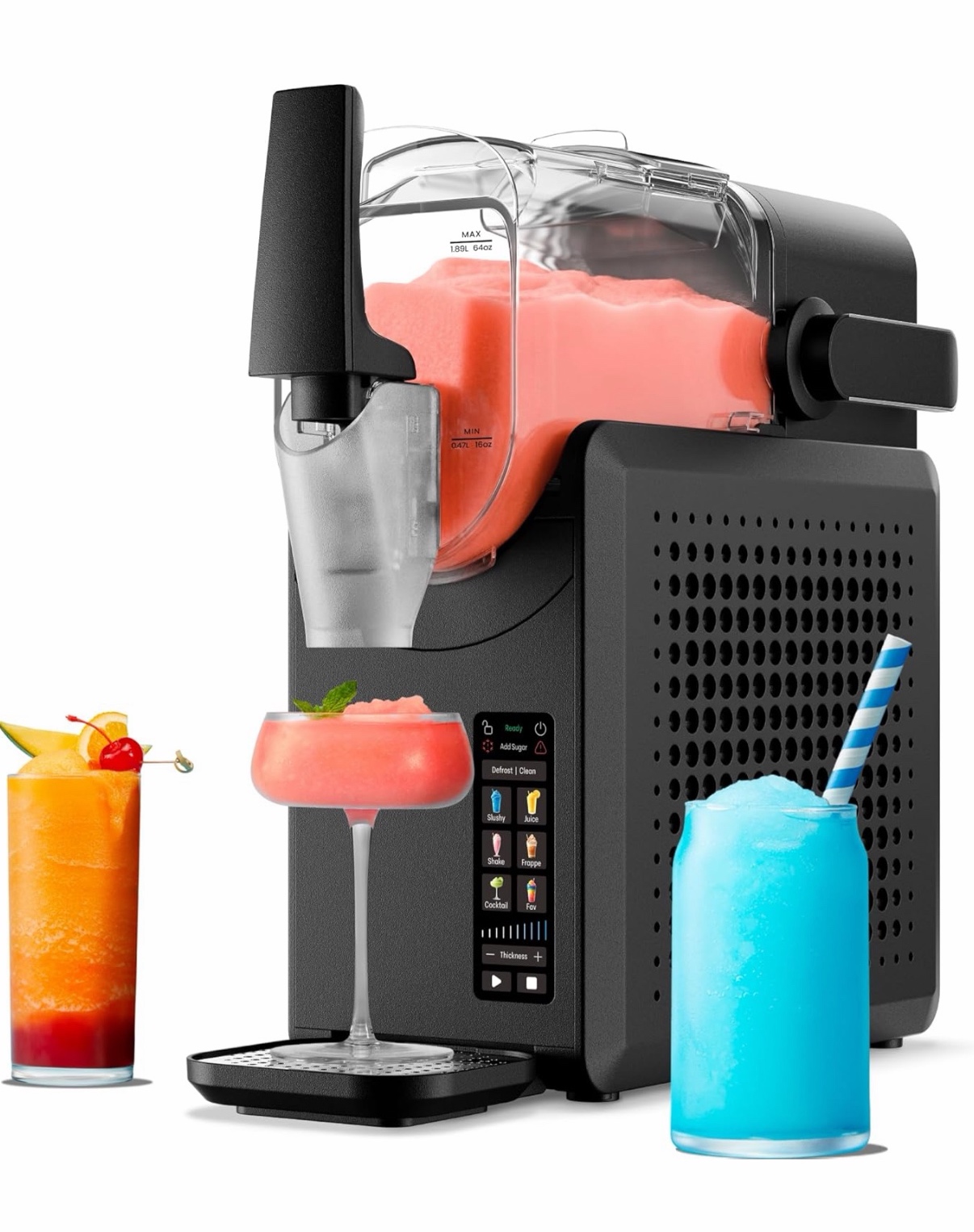 Slushie Machine, 64oz Liquid Capacity Frozen Drink Maker & Slushy Machine with 5 Presets and LED Display, Perfect for Frozen Margaritas, Frappes, Smoothies