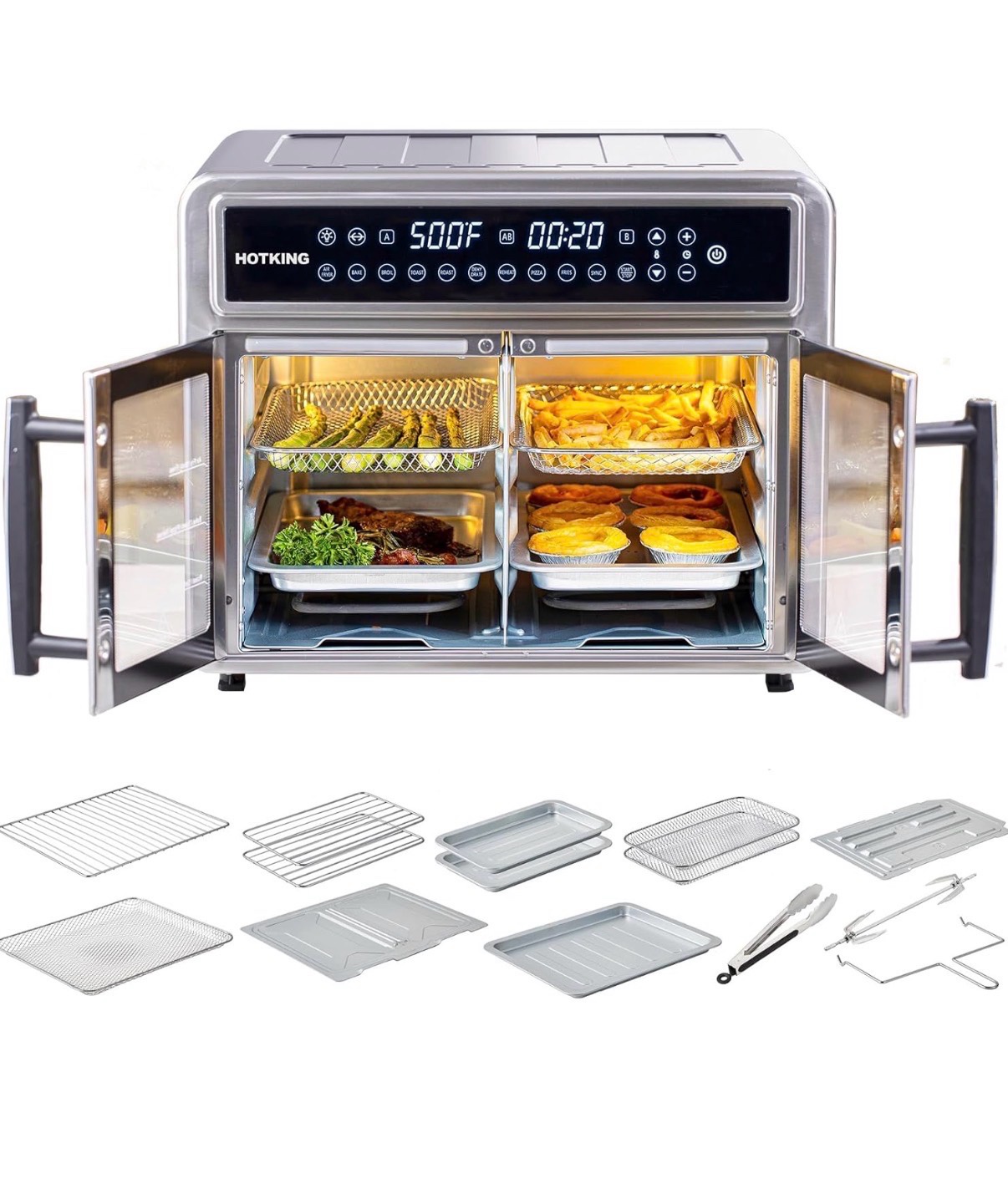 HotKing Dual Zone 28 Quart Air Fryer Oven Two Door - Rotisserie Dehydrator and Air Fryer Model KATO  28A1 RETAIL $260