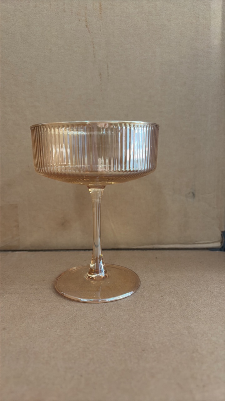 24 Pcs Ribbed Martini Glasses 10 oz Glass Vintage Ribbed Coupe Glasses, Dessert Parfait Glassware, for Wedding Birthday Party Supplies (Brown)