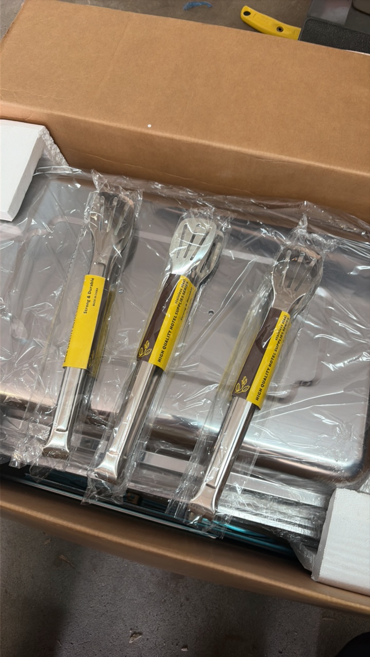 Set of Four Catering, Rectangle Chafing Dishes, Hotel Quality Series With Tongs
