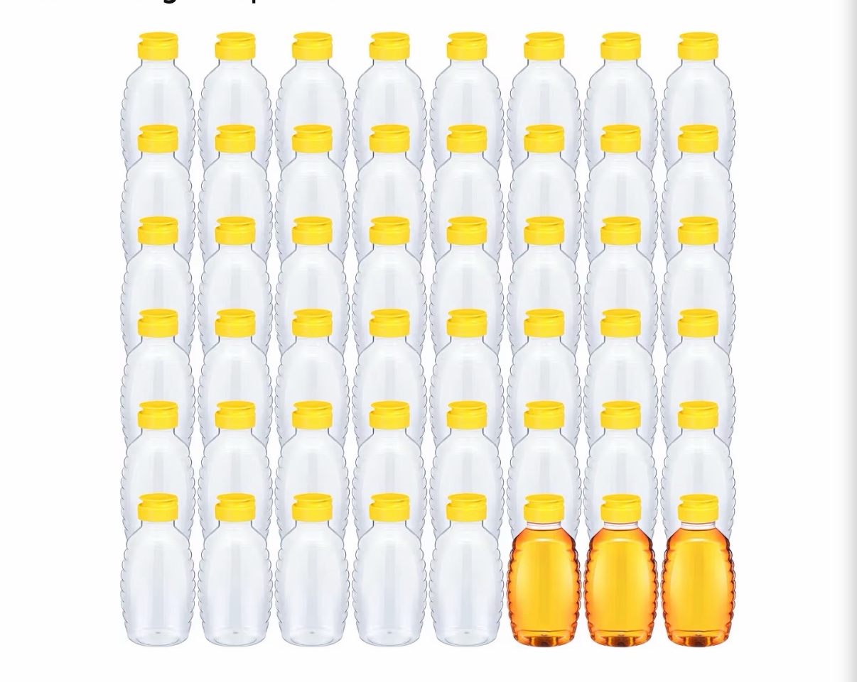 48 Pcs 16 oz Honey Jar with Lids Squeeze Honey Bottles Bulk Clear Plastic Honey Container