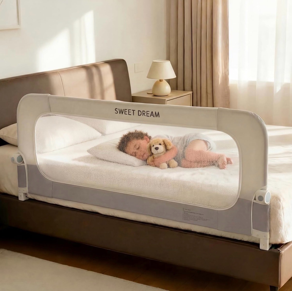 Bed Rail for Toddlers, 59in Folding Toddler Bed Rail Guard with Reinforced Anchor System & Sturdy Metal Frame, Portable Bed Railing for Baby Fits Crib,Twin, Queen & King Bed, Breathable Mesh