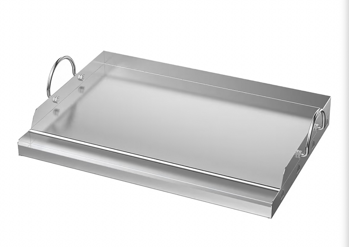 Universal Stainless Steel Cooking Griddle, Flat Top Plate Insert with Grease Groove and Handles for Gas and Charcoal Grills, Tailgating, Camping and Parties, 25 x 16 x 2.75