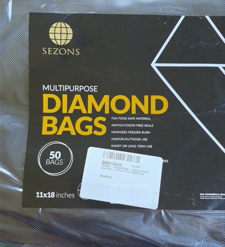 Diamond Bags - Vacuum Sealing Bags 5mil - 11x18 - Roughly 50 Bags - Black  Black - FDA Safe - Commercial Grade
